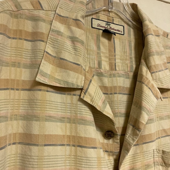 Tommy Bahama Plaid Striped Short Sleeve Button Down Shirt 100% Silk Yellow XL - Picture 6 of 11